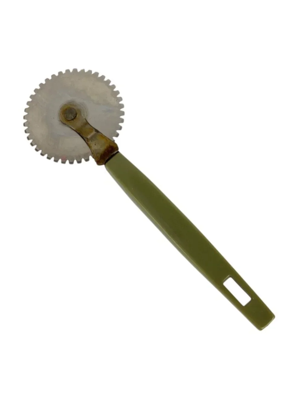 Vintage Pastry Cutter Avocado Green Handle Metal Blade Kitchen Utensil
